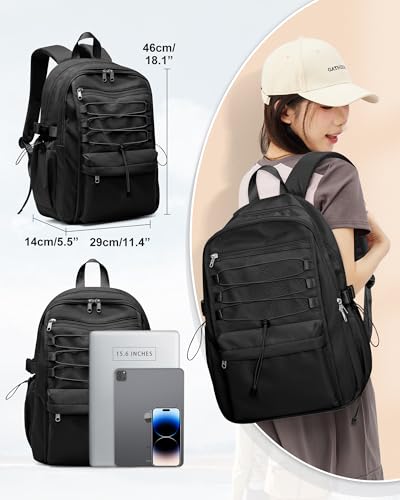 Black Backpack for Men Women, Lightweight Basic Bookbag for Teens Boys and Girls, Causal Daypack Travel Carry on Backpack fits 15.6 Inch Laptop - color: O-black