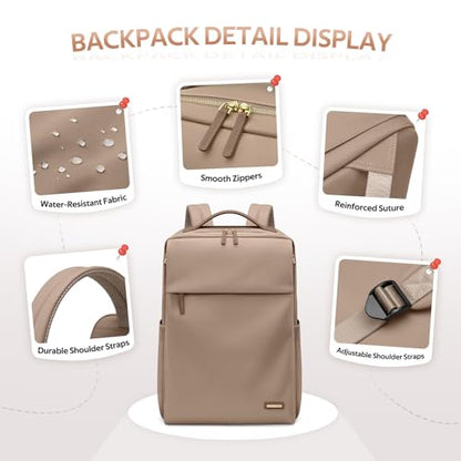 GOLF SUPAGS Travel Laptop Backpack for Women Airline Approved for Work College Travel Multi-Functional Casual Daypack Teacher Nurse Bags Fits 15.6 Inch Notebook (Champagne) - color: Champagne
