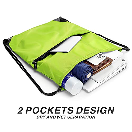 Drawstring Backpack Sports Water Resistant String Bag Sport Gym Sackpack for Women Men Large with Zipper, Apple Green - color: Apple Green