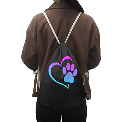 Upetstory Dog Paw Print Drawstring Bag Gym Sackpack Sports String Backpack Gym Cinch Bags School Bookbag Lightweight Casual Daypack for Travel Holiday Hiking Camping Beach - color: Dog Paw Print