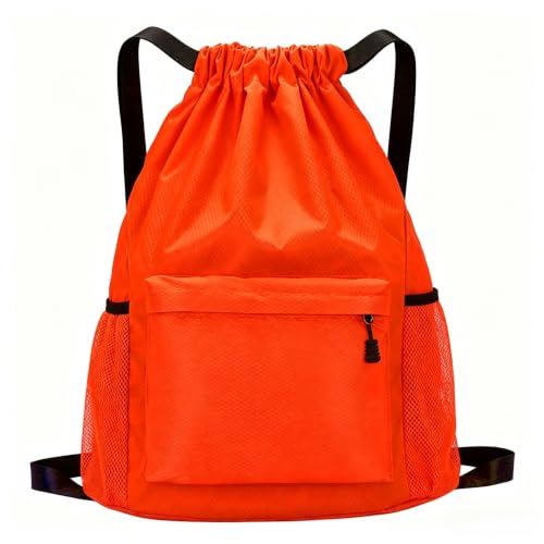 Tygelluis Drawstring Backpack, Waterproof Gym Bag with Water Bottle Pocket for Women Men, Pull String Sport Bag for Swim, Soccer and Basketball,Orange - color: Orange1