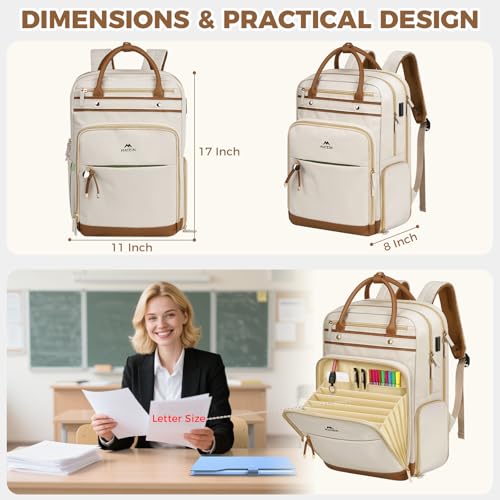 MATEIN Teacher Backpack with Lunch Compartment Detachable, 15.6 Inch Laptop Backpack with Organized Pocket, College Computer Work Backpacks Meal Prep Bag Gift for Women Nurse Commute Office - color: Beige