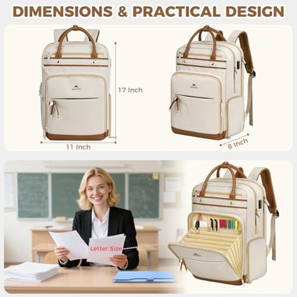 MATEIN Teacher Backpack with Lunch Compartment Detachable, 15.6 Inch Laptop Backpack with Organized Pocket, College Computer Work Backpacks Meal Prep Bag Gift for Women Nurse Commute Office - color: Beige