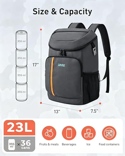 TOURIT Backpack Cooler Insulated 30 Cans, Lightweight Leak Proof Travel Cooler Bag, Soft Waterproof Cooler Backpack for Men Women, Camping Hiking Beach Travel Picnic - color: 01-Grey