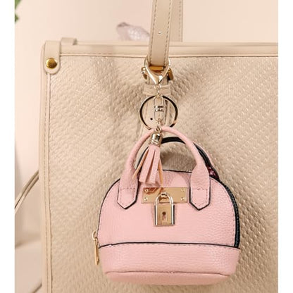 2 pcs Cute Mini Cosmetic Bag for Women PU Leather Backpack Keychain Makeup Bag Key Pocket Lipstick Bag Card Holder Data Cable Organizer Zipper Pouch (Handbag, White + Brown) - color: White + Brown
