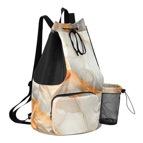Drawstring Bags For Men Women Gym Swim Bag With Inside Pockets Pull String Back Pack Waterproof Marble White Orange - color: Color 20