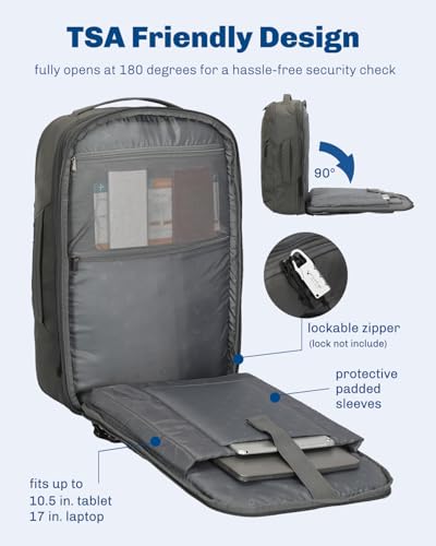 Hynes Eagle TSA Friendly Travel Backpack for Men Women Carry on Backpack 40L Flight Approved Laptop Backpack for 17 inches Compressible Weekender Bag Overnight Backpack Dark Grey - color: Dark Grey