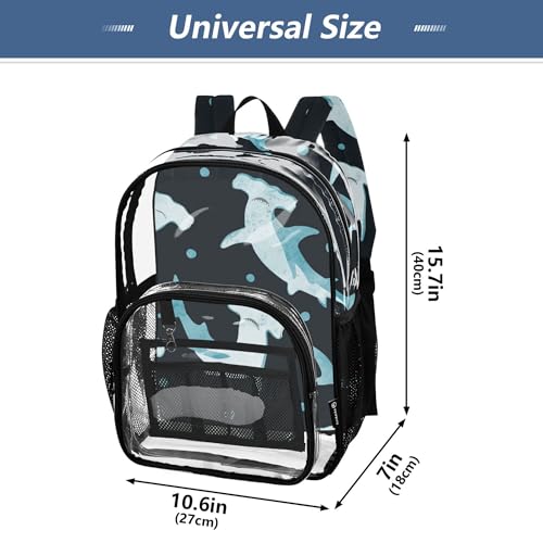 Watercolor Hammerhead Shark Clear Backpack, PVC Transparent School Backpack Lightweight Student Book Bags Capacity Clear Bag - color: Navy Blue