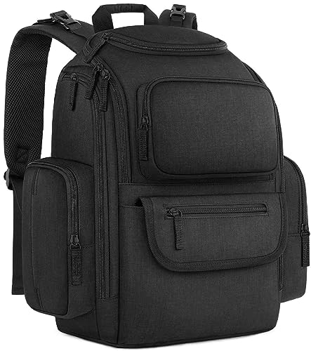 Mancro Diaper Bag Backpack, Multifunctional Dad Diaper Bag with 2 Side Insulated Pockets, Travel Water Resistant Baby Diaper Backpack for Men Women with Stroller Straps, Black - color: Black, size: Large