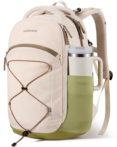 LOVEVOOK Everyday Laptop Backpack for Women & Men With Tumbler Holder,15.6 Inch Classic Travel Work College Teacher Carry on Backpack Purse,Waterproof Computer laptop Bag Hiking Backpack,Beige-Green - color: Beige - Mustard Green - Mustard Green, size: 15