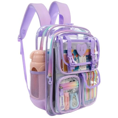 Clear Backpack for Girls Women Heavy Duty Transparent Bookbag School Backpack with Mesh Pockets Stadium Approved See Through Backpack (Purple) - color: Purple
