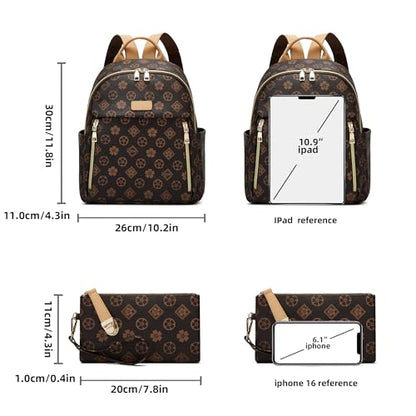 Makes Mini Backpack for Women, Stylish Daypack Purse Handbag Small Casual Daily Travel Bag, Lady Girls Gifts for Work School, 2pcs Sets - color: Coffee Flower