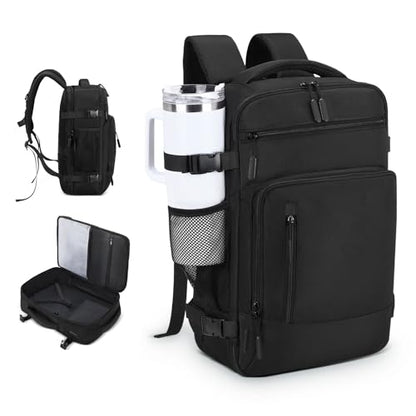 Travel Backpack, TSA Friendly Flight Approved Carry on Backpack with Laptop Compartment for Men Women, Weekender Bag Personal Item Backpack 30L, Black - color: Black
