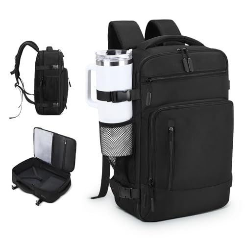 Travel Backpack, TSA Friendly Flight Approved Carry on Backpack with Laptop Compartment for Men Women, Weekender Bag Personal Item Backpack 30L, Black - color: Black
