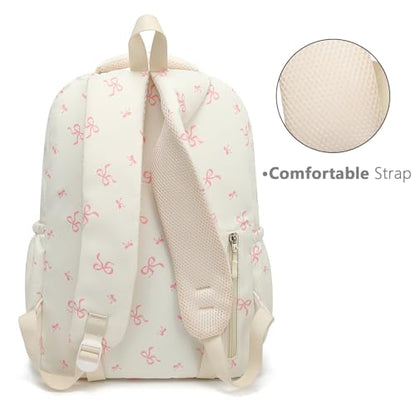 School Backpack for Teen Girls Cute Bookbag for High Middle School College Aesthetic Laptop Back Pack,Beige Bow - color: Bowknot