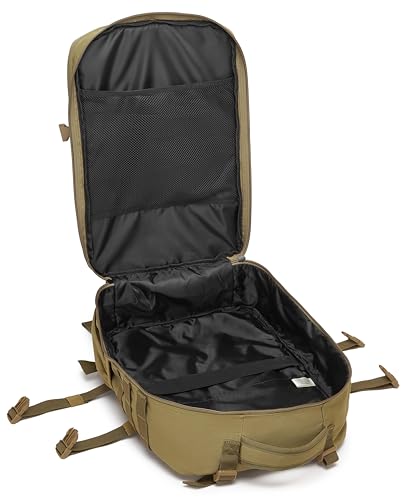 Wotony Military Tactical Backpack for Men Waterproof Daypack 3 Day Assault Pack Molle Bag with Water Bottle Holder - color: Khaki, size: 50L