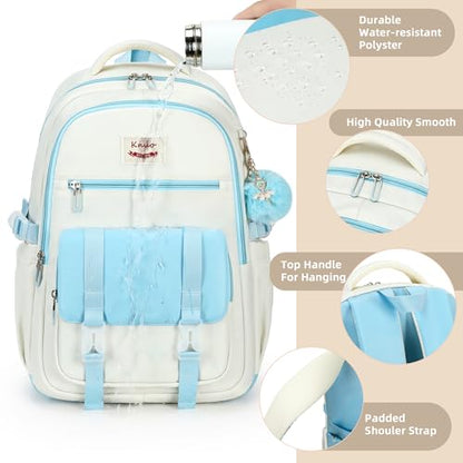 School Backpack for Teen Girls College Backpacks for Women Students Bookbag Large 15.6 Inch Laptop Bags Kids Kindergarten Elementary Middle School Bag Anti Theft Daypack Travel Back Pack Blue - color: Blue