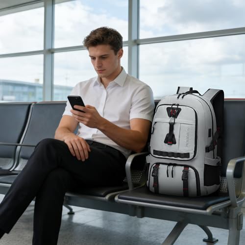 Travel Backpack 35L TSA Approved Carry on Backpack with Shoe Compartment & Wet/Dry Separation,Laptop Bag Fits 18.4 Inch Computer, Water Resistant Backpack for Men Women, Light Grey - color: Standard Light Grey