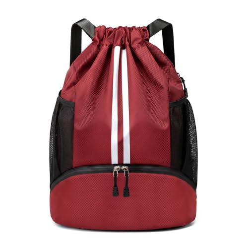 JELUTAR Drawstring Backpack Gym Bag with Shoes Compartment, Burgundy - color: Burgundy, size: Large