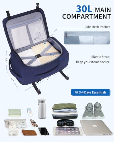 ECOHUB Anti Theft Laptop Backpack, Flight Approved Travel Bag, 30L Personal Item for Business Commute, Fits 17.3" Computer, Blue - color: Blue