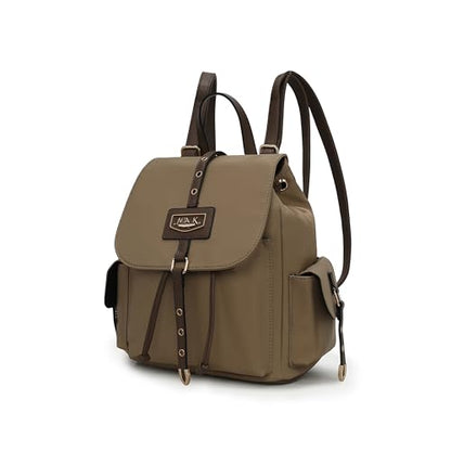 MKF Collection Travel Backpack for Women, Nylon Top Handle Travel bag Roomy Daypack Carry on Backpack by Mia K - color: Taupe-chocolate