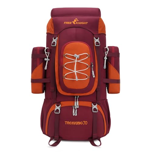 Bseash 70L (65+5) Waterproof Hiking Camping Backpack with Rain Cover, Outdoor Sport Travel Daypack for Climbing Touring (Red) - color: Red