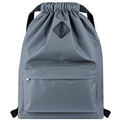 Vorspack Drawstring Backpack Water Resistant String Bag Sports Gym Sack with Side Pocket for Men Women - color: Grey