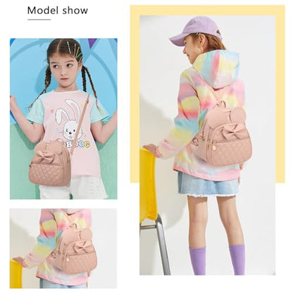 KL928 Girls Mini Backpack Bowknot Polka Dot Cute Small Daypacks Convertible Shoulder Bag Purse for Women - color: Dx-apricot