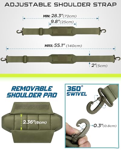 WYNEX Shoulder Strap Pad for Tactical Pouch, Universal Bag Strap with Detachable Thick Pad Single Shoulder Straps Replacement - color: Army Green, size: 2“ Strap