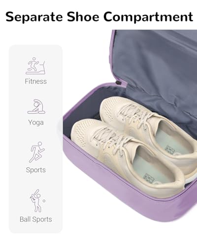 28L Small Gym Backpack with Shoe Compartment for Women, Waterproof Sports Backpack with Wet Pocket, Purple - color: Purple