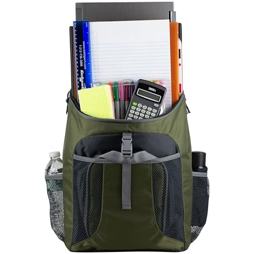 FUEL Top Loader Lunch Backpack Set Water Resistant Backpack Bookbag Bag Soft Reusable Insulated Cooler Box Thermal Travel Office Bag, Army Green - color: Army Green