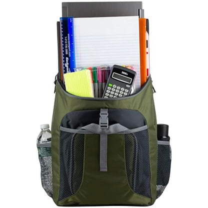 FUEL Top Loader Lunch Backpack Set Water Resistant Backpack Bookbag Bag Soft Reusable Insulated Cooler Box Thermal Travel Office Bag, Army Green - color: Army Green