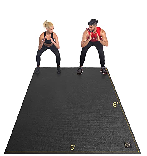 GXMMAT Large Exercise Mat 6'x4'/6'x5'/6'x6'(7mm), Thick Workout Mats for Home Gym Flooring, Extra Wide Non-Slip Durable Cardio Mat, Shoe Friendly, Perfect for Plyo, MMA, Jump Rope, Weights, Fitness - color: Black Real, size: 6*5 FT