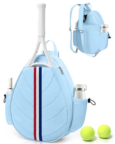 Tennis Bag, Water Resistant Tennis Backpack for Women Men, Quilted Crossbody Sling Design for Tennis, Pickleball, Badminton Rackets - color: Blue
