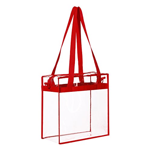 BAGAIL Clear Bags 12x6x12 Stadium Approved Clear Tote Bag with Zipper Closure Crossbody Shoulder Bag with Adjustable Strap - color: Red