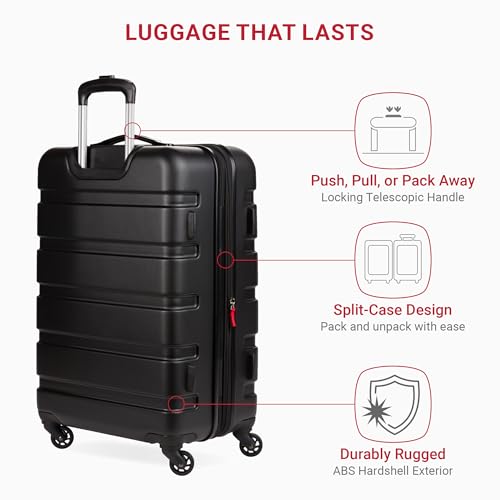SwissGear 7366 Signature Hardside Expandable Luggage with Spinner Wheels, TSA Lock, Black, Checked-Medium 23-Inch - color: Black, size: Checked-Medium 23-Inch