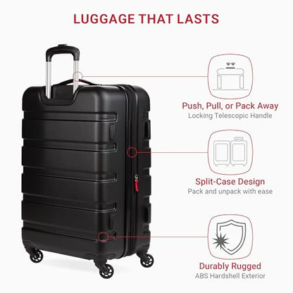 SwissGear 7366 Signature Hardside Expandable Luggage with Spinner Wheels, TSA Lock, Black, Checked-Medium 23-Inch - color: Black, size: Checked-Medium 23-Inch