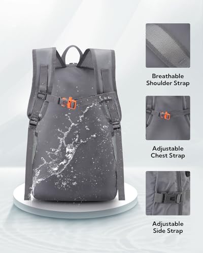 WATERFLY Small Lightweight Packable Hiking Backpack Foldable Travel Daypack - color: C-gray, size: 25L