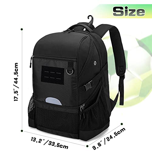 DSLEAF Soccer Backpack for Men, Basketball Bag with Large Capacity, Black