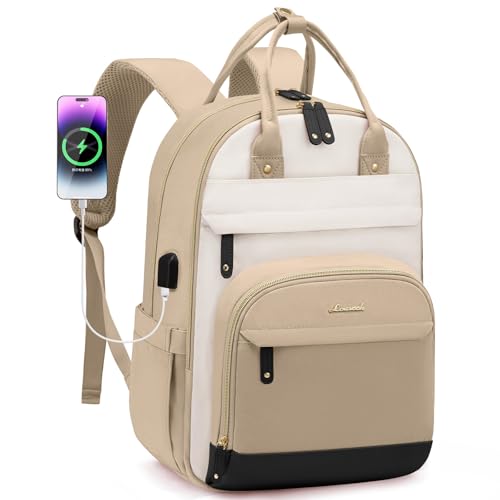LOVEVOOK Backpack for Women,Laptop Backpack Women,Fits 17 Inch Laptop Bag,School Backpacks,Fashion Travel Work Anti-theft Bag,Waterproof Business Computer College Backpack Purse,Beige-Khaki-Black - color: Beige-khaki-black, size: 17 Inch