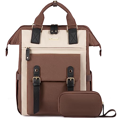 LOVEVOOK Laptop Backpack for Women Work Travel Backpack, Stylish College Backpack Purse, Business Computer Bag Commuter Teacher Doctor Nurse Bags, Casual Daypack, 15.6 Inch, Coffee-apricot-black - color: Coffee-apricot-black, size: 15.6 Inch