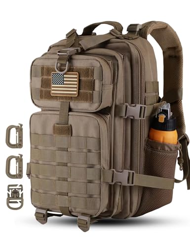 Hannibal Tactical 30L MOLLE Assault Pack, Tactical Backpack Military Army Camping Rucksack with Bottle Holder, 3-Day Pack, Khaki - color: Khaki, size: 30L