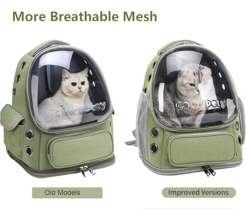 Cawypety Cat Backpack Carrier, Breathable Cat Carrier Large Space Bubble Pet Backpack for Kitty Small Dog up to 15lbs, Transparent & Foldable Pet Carrier for Travel Hiking - color: Green