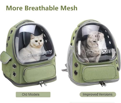 Cawypety Cat Backpack Carrier, Breathable Cat Carrier Large Space Bubble Pet Backpack for Kitty Small Dog up to 15lbs, Transparent & Foldable Pet Carrier for Travel Hiking - color: Green