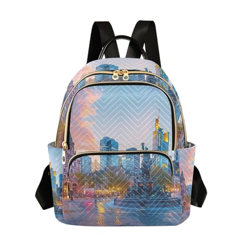 YETTASBIN Fashion Quilted Mini Backpack for Women & Girls - City Scenery Lightweight Casual Travel Daypack, S(8.5L) - size: Small