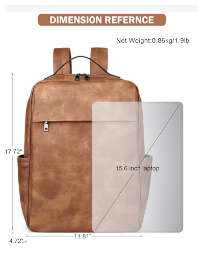 MASINTOR 15.6 inch PU Leather Laptop Backpack Purse for Women, Large College Casual Backpack Travel Bag Mocha Brown - color: Mocha Brown