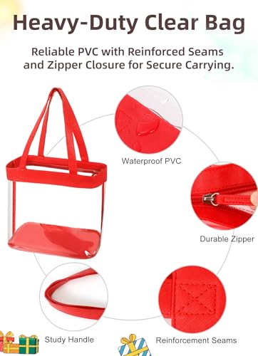 Clear Tote Bag Stadium Approved 12x6x12 12x12x6 Clear Bag for Stadium Events 12 x6 x12 Transparent Purse 12 x 6 x 12 - color: Red