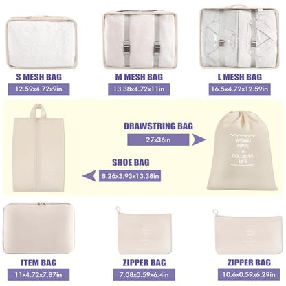 8 Set Packing Cubes For Travel-Travel Essential Carry On Luggage Organizer,Bring Laundry Bag, Shoe Bag, Clothing And Underwear Bag (Beige) - color: Beige