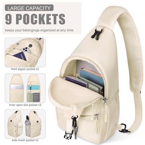 Pritent Crossbody Bags for Women Men Trendy Sling Bag Backpack Casual Chest Bag with Convertible Shoulder Strap - color: Beige, size: Large