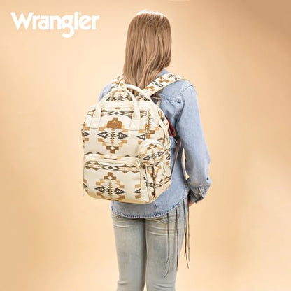 Montana West Wrangler Diaper Bag Backpack Aztec Callie Bag Travel Backpack Purses Western Multi-Function Baby Bags for Mom - color: 3pcs Off White